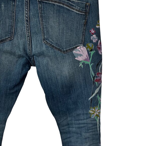 Express Distressed Mid Rise Jeans Womens 10R Stamped Floral - Picture 8 of 11